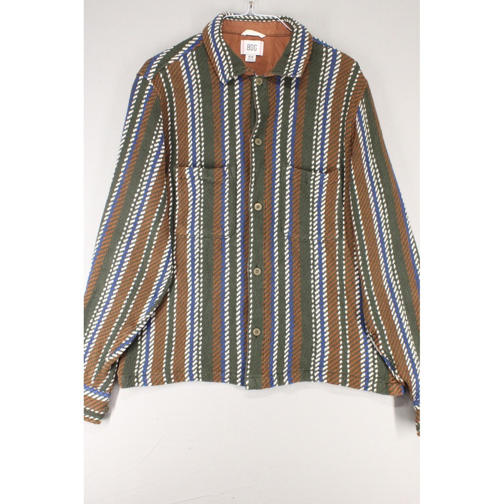 BDG Urban Outfitters Mens Medium Striped Textured Cotton Shirt Jacket Green Rust